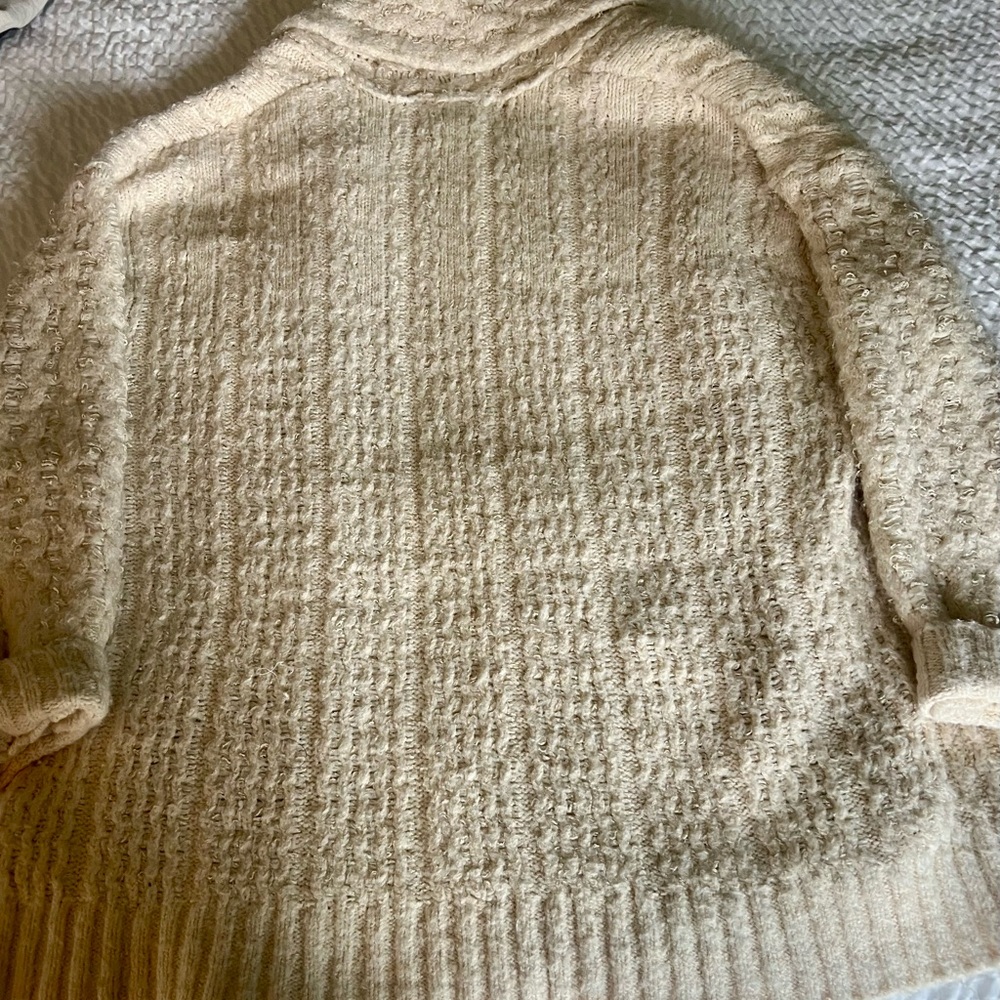 Anthropologie Textured Knit Cardigan | Cozy Ivory Chunky Sweater XL - Picture 9 of 13
